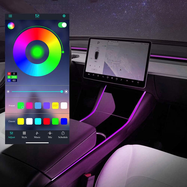  RGB Interior LED Strip Lights with App Controller or  Tesla Model 3 Model Y 